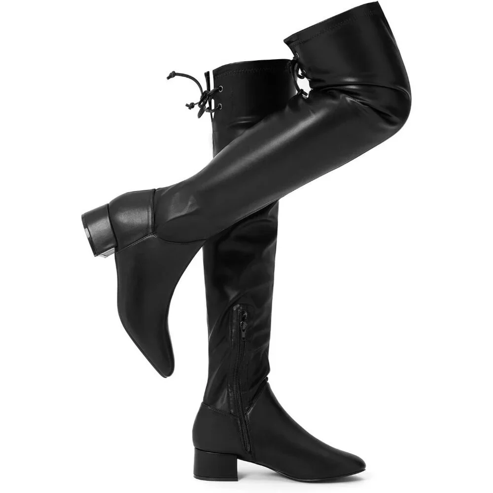 Women's Black Pu-1.77 In Polyurethane (PU) Over Knee High Warm Winter Long Boot
